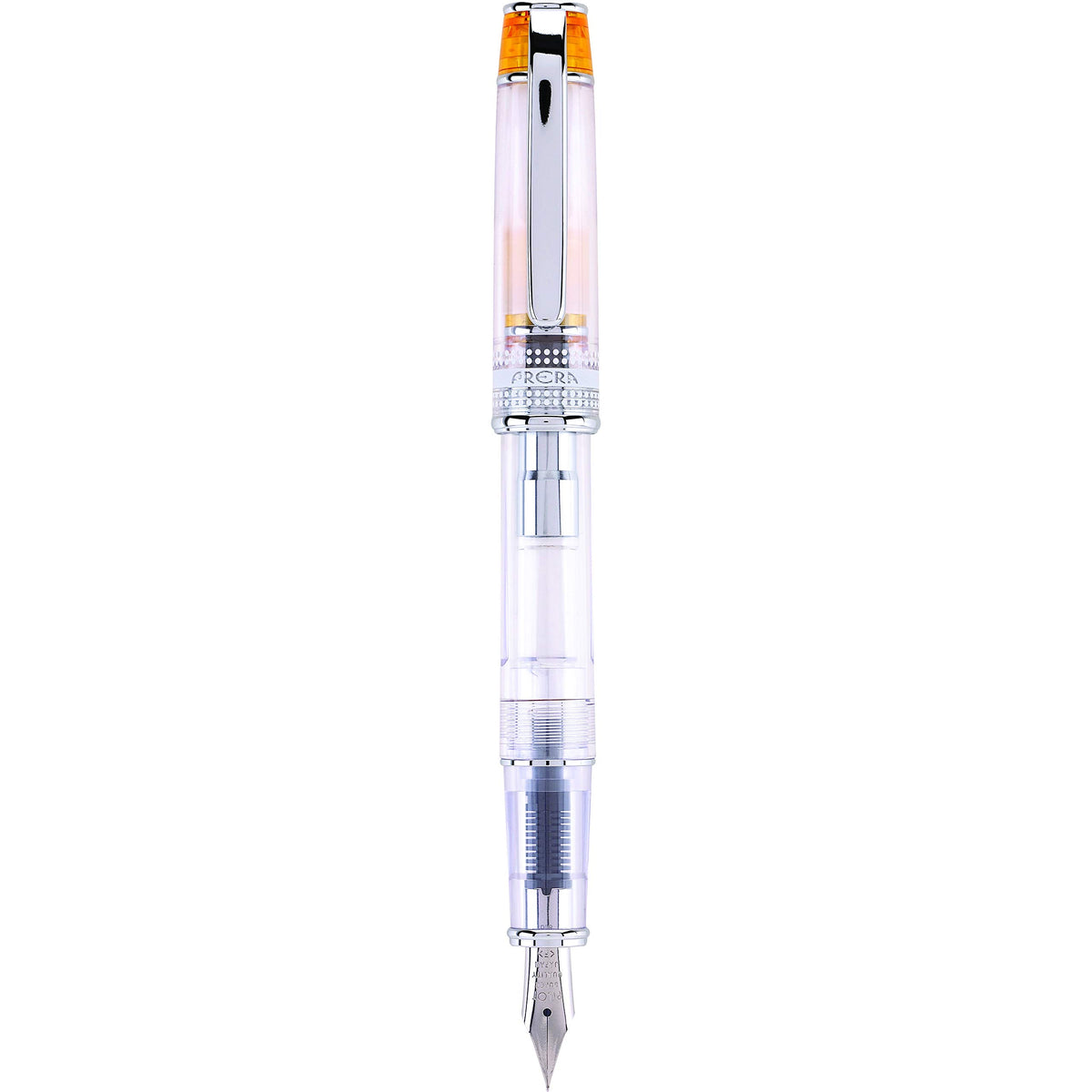 PILOT Prera Fountain Pen, Clear Barrel with Orange/Silver Accents, Fine Nib (60814)