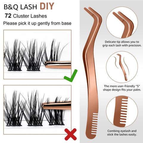 DIY Lash Extension Kit B28 Lash Cluster B&Q DIY Eyelash Extension Kit Individual Lashes Eyelash Clusters with Mascara Brush Eyelash Glue Remover Lash Applicators for DIY Eyelashes Extensions (Kit,B28)