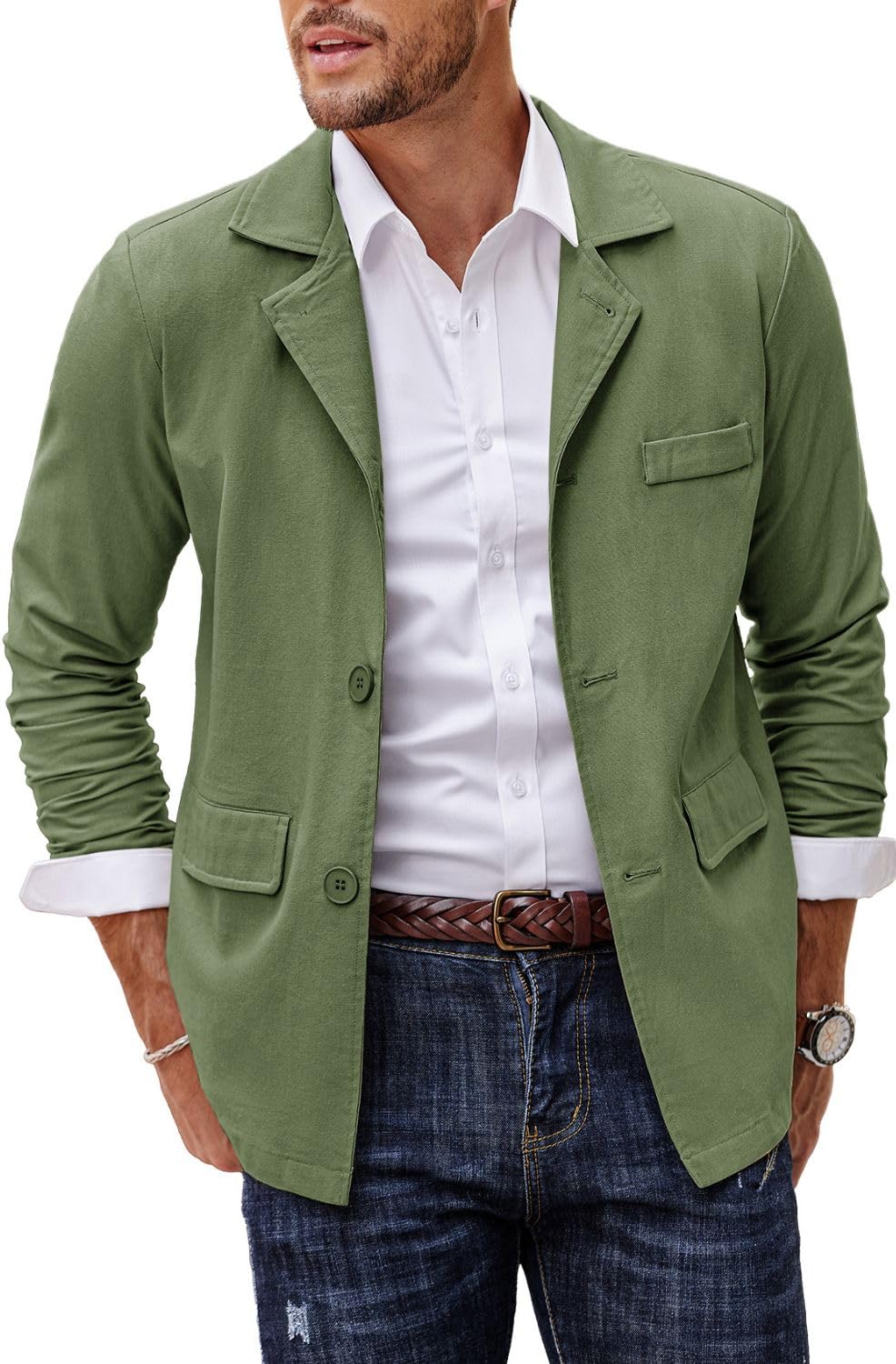 COOFANDY Mens Casual Blazer Jacket Lightweight Cotton Linen Sport Coats Army Green