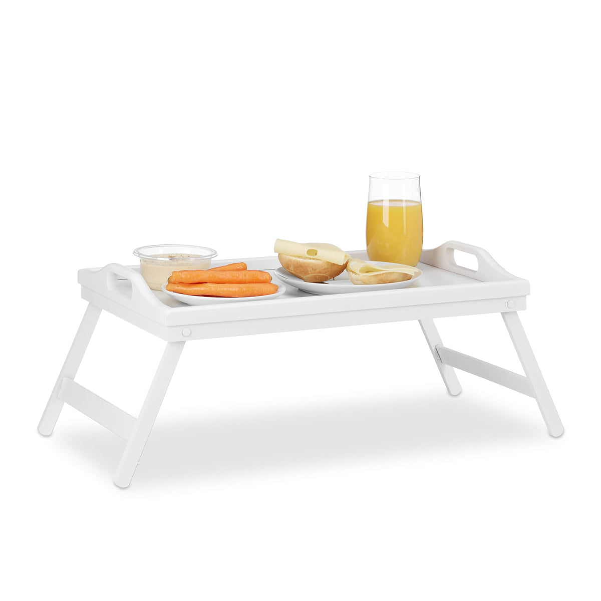 Relaxdays Bamboo Bed Tray, Folding, Handles, Raised Edge, For Breakfast in Bed and Serving, HWD 22x61.5x30 cm, White