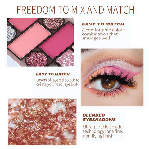 Easilydays 12 Colors Pink Eyeshadow Palette, Mini All in One Blush, Eyebrow & Eye Makeup Kit, Highly Pigmented Matte & Shimmer Shades, Big Artist Comprehensive Facial Makeup, Travel Friendly (02)