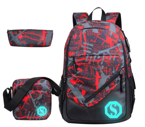 JiaYou Boy Girl Unisex 20L Fashion School Bag Backpack Bookbag with Florescent Mark 3 Sets/2 Sets (20L, Color G 3Sets)