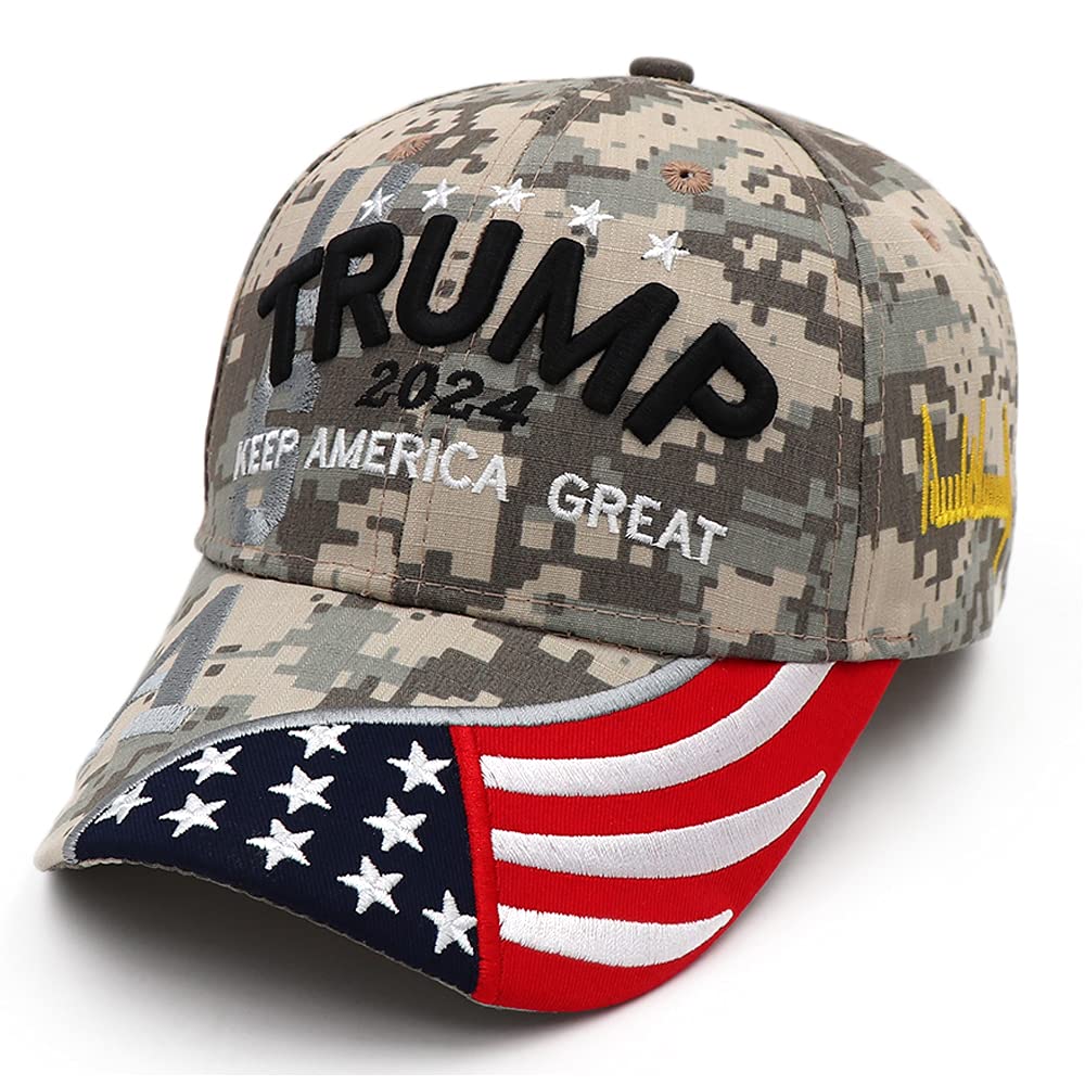 xywlwoer Trump 2024 Hat Donald Trump Hat 2024 MAGA Keep America Great Hat Camo USA Embroidered Adjustable Baseball Cap, Keep America Great-camo3, Medium