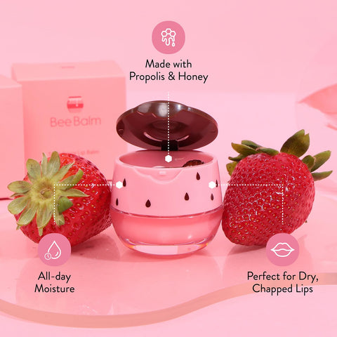Bee Balm Original Lip Balm Strawberry Hydrating Lip Care, Prevention of Dry and Cracked Lips, Propolis Honey Lip Mask, Lip Moisturizing & Sleep Mask, Reduces Lip Lines, Original Beeswax with Vitamin E