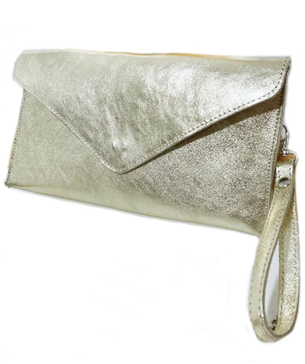 LeahWard Genuine Italian Suede Leather Envelope Clutch Bags Wrist Strap and Chain Strap Included Party Wedding Purse Handbag Cross Body Bag (Gold Leather Clutch Bag)