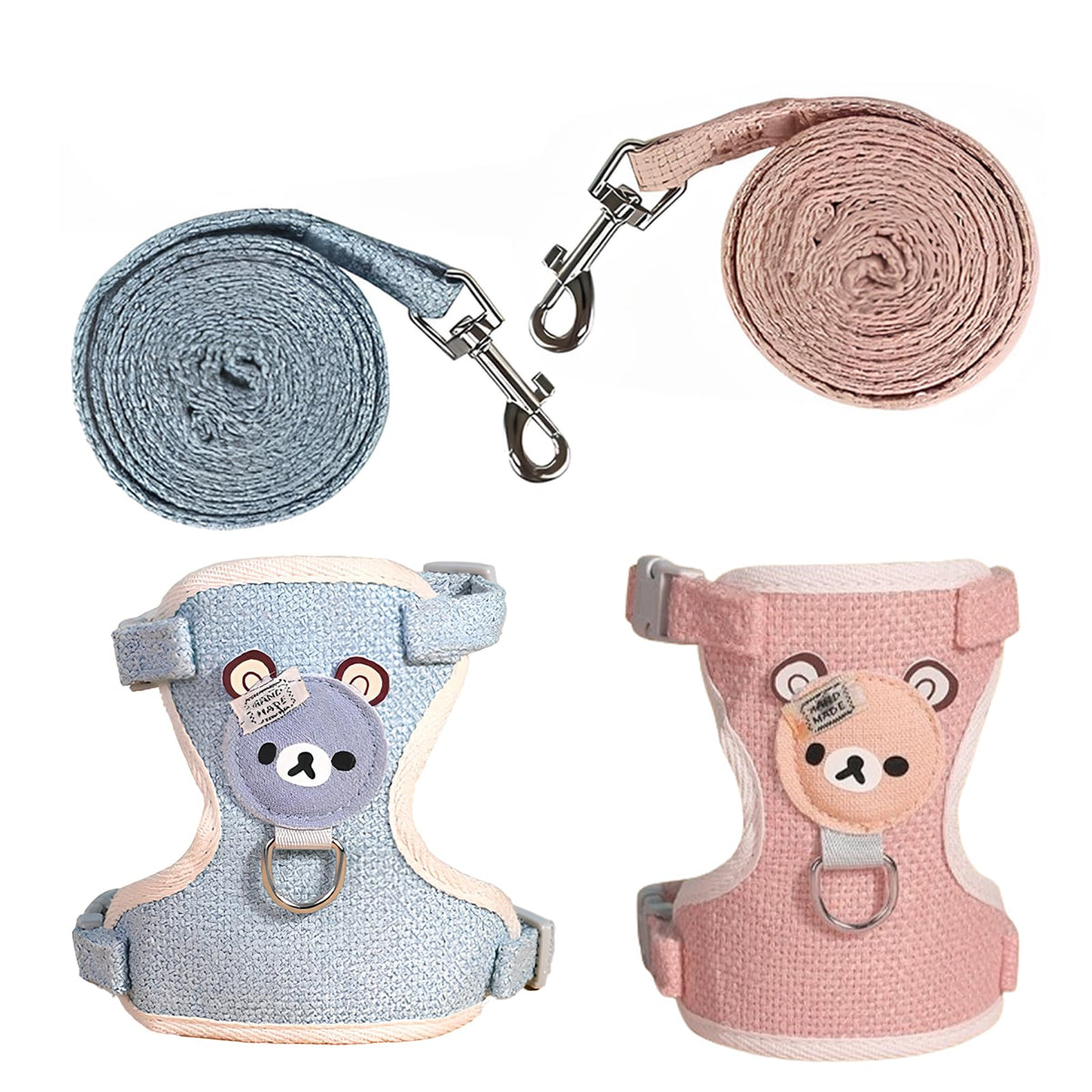 Anseom 2 Pieces Adjustable Rabbit Leash, Adjustable Rabbit Lead Pet Harness Adjustable Rabbit Harness Elastic Lead for Cats Bunny Dogs Other Small Animals Walking Outdoor(Pink, Blue)
