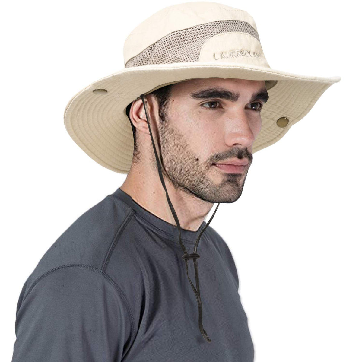 Sunhat for Men, Fishing Bucket Hat with UV Protection, Wide Brim Outdoor Cap Beige