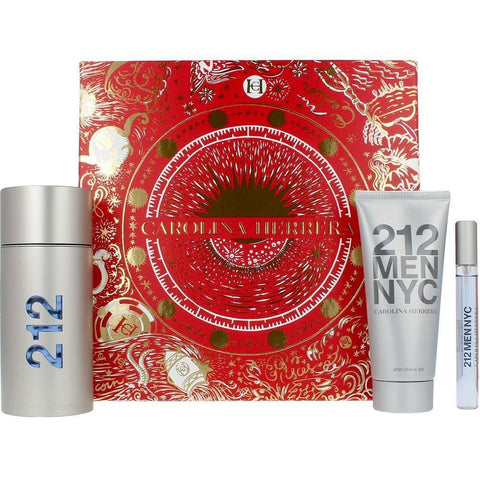 Carolina Herrera 212 Men NYC Eau de Toilette 3-Pcs (Eau de Toilette 3.4 Fl Oz + Eau de Toilette 0.34 Fl Oz + After Shave Gel 3.4 Fl Oz)