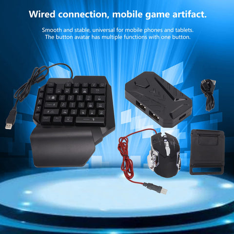 One-Handed RGB Gaming Keyboard Mouse and Converter Combo, Wired 39 Keys LED Backlit Keyboard, 6 Keys Gaming Mouse and Converter Set for PS4, for Switch and PC(Black)