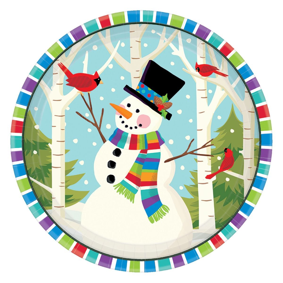 Amscan Smiling Snowman Dessert Plastic Plates for Children, 60 Ct. | Christmas Tableware