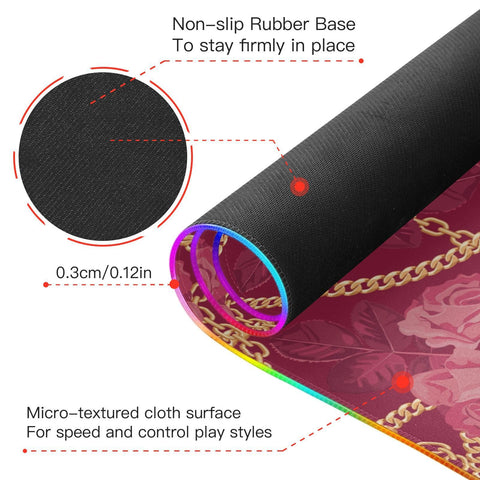 Golden Chains Red Rose Wireless Charging Mouse Pad for Mobile Phone Extra Large Gaming Mousepad with 13 Lighting Modes Computer Mat for Gaming MacBook PC Laptop Desk Office Home