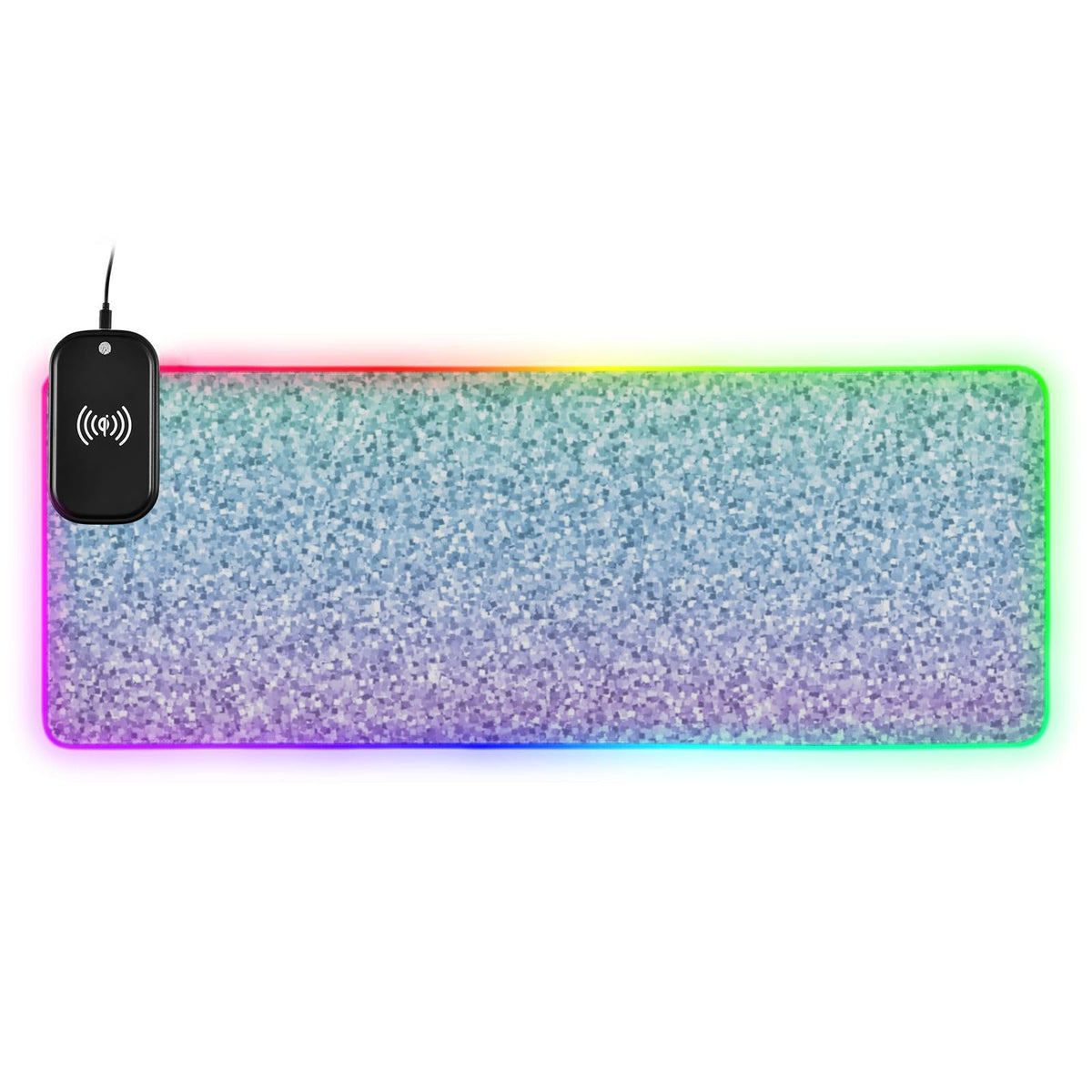 Gradient Colorful Glitter Wireless Charging Mouse Pad for Mobile Phone Extra Large Gaming Mousepad with 13 Lighting Modes Mouse Mat for Gaming MacBook PC Laptop Desk Office Home