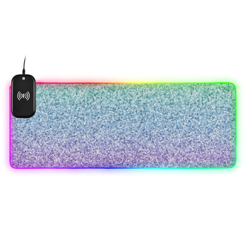 Gradient Colorful Glitter Wireless Charging Mouse Pad for Mobile Phone Extra Large Gaming Mousepad with 13 Lighting Modes Mouse Mat for Gaming MacBook PC Laptop Desk Office Home