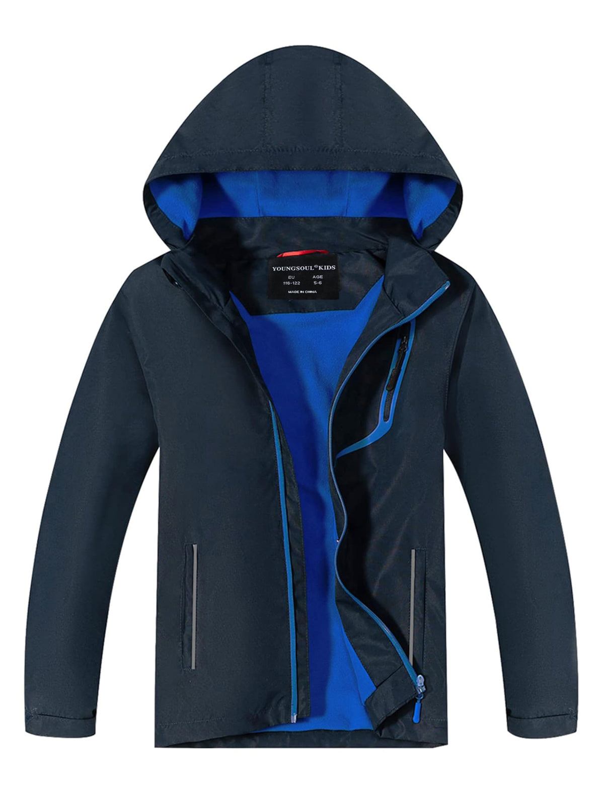 LOKTARC Boys Girls Rain Jacket for Kids Lightweight Waterproof Hooded Raincoats Navy Blue 5-6 Years/Size 120