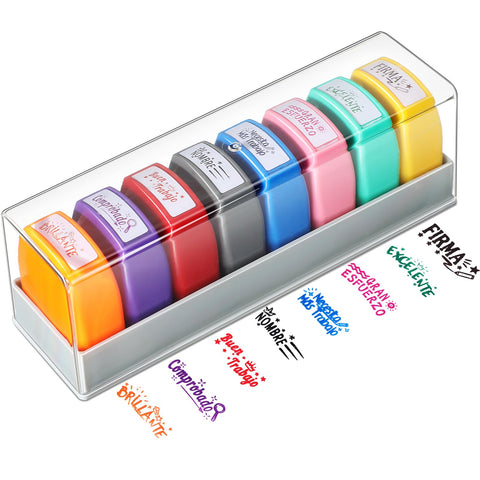 Chivertion 8 Pcs Teacher Stamps for Classroom Self Inking Grading Stamps Gifts Motivation Teacher Stamp for School Elementary Kid Signature Homework Reward Supplies (Spanish)