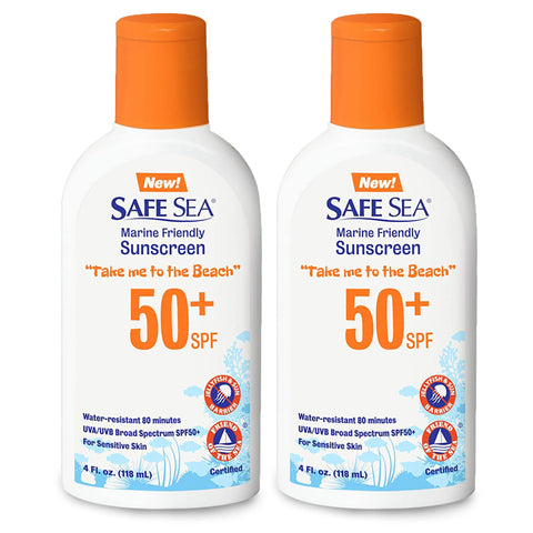 Safe Sea SPF50+ Sting Blocking Sunscreen | 120ml Bottle | For Sensitive Skin | Anti Jellyfish Sting Protective Lotion | Coral Reef Safe (120ml Bottle (Pack of 2))