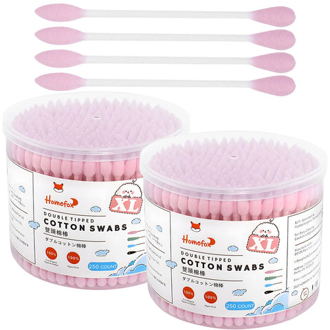 HOMEFOX XL Pink Cotton Swabs Pointed Precision - 500 Count Extra Large Thick - Pointy Organic Cotton Buds Double Side Tightly Wrapped Cotton Tips Paper Stick Cruelty-Free, XL Pointy & Round Pink