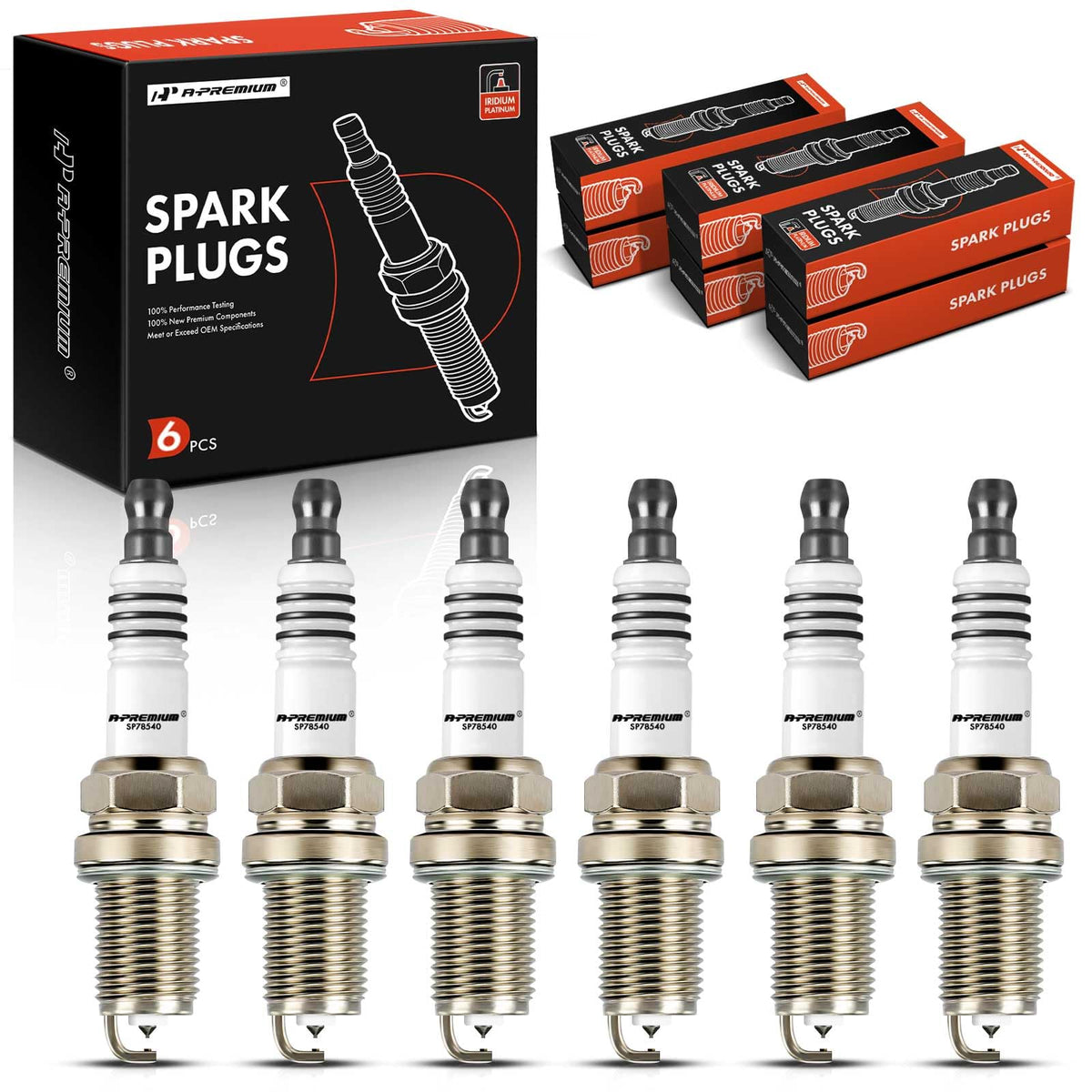 A-Premium Iridium Platinum Spark Plugs Compatible with Hyundai Sonata 2006-2010, Santa Fe 2007-2009, Tucson 2005-2009, Azera, Veracruz, Entourage, Tiburon & Kia Sorento, Sportage, Sedona, Pack of 6