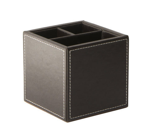 OSCO Faux Leather Square Pen Pot - Brown