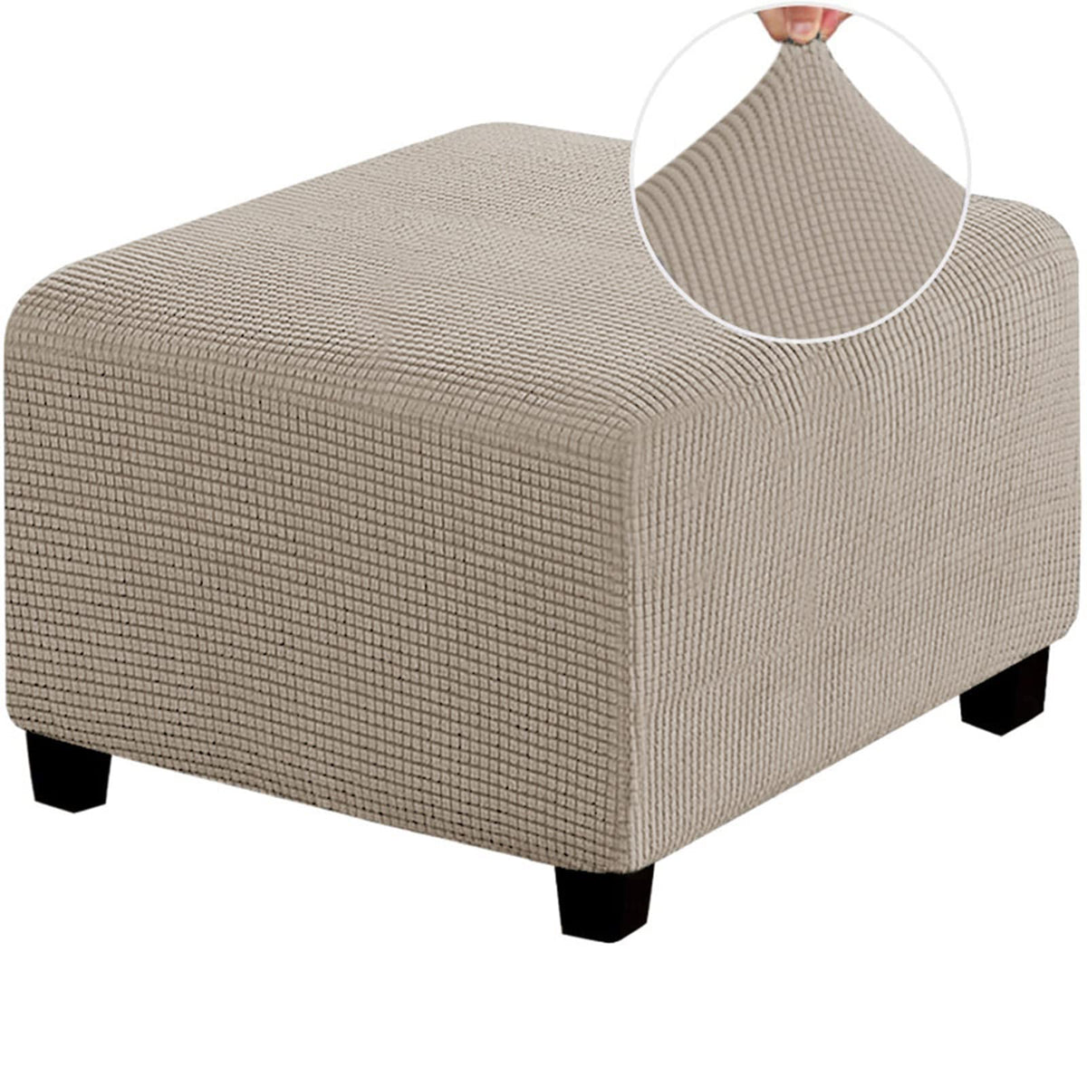 MULARE Ottoman Slipcover Velvet Footstool Cover Large Footrest Pouffe Protector Covers, Removable Washable Pouffe Cover Footrest Stool Protector for Living Room Bedroom,Khaki,L