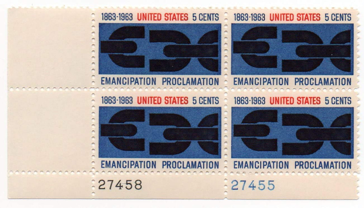 #1233 - 1963 5c Emancipation Proclamation U. S. Postage Stamp Plate Block (4)