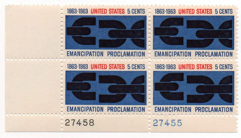 #1233 - 1963 5c Emancipation Proclamation U. S. Postage Stamp Plate Block (4)
