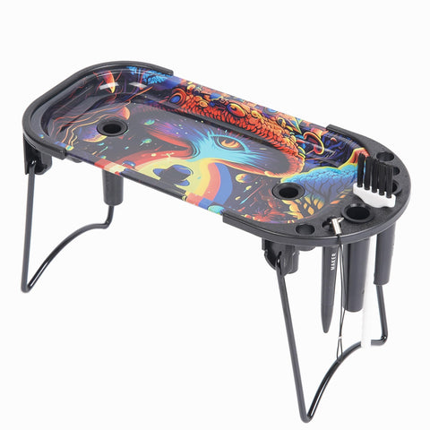 Foldable Metal Rolling Tray, Large Coloful Multi-Purpose Metal Tray, 9.4 x 4.13 inches Table Organizer Kit Including Tools Holder Cleaning Brush Plugs Cartoon Eye Pattern