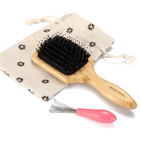 Hair Brush, BESTOOL Small Travel Hair Brush for Women, Men or Kids, Boar Bristle Hair Brush for Detangling, Defrizz, Distribute Oil All Wet or Dry Hair