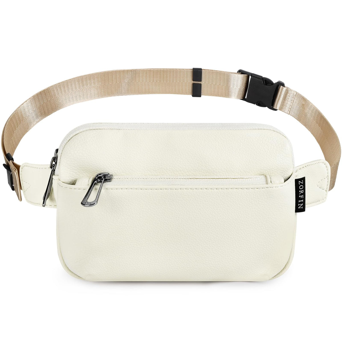 ZORFIN Leather Fanny Pack for Women Men: Crossbody Belt Bag with Adjustable Strap - Fashion Waist Packs for Workout Running Traveling Hiking Beige