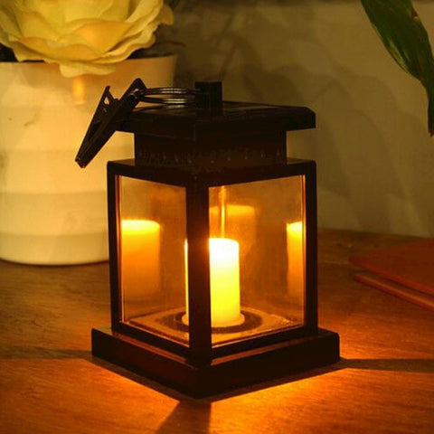 GJB Solar Lantern, Solar Candle Flickering Flame Hanging Lanterns with Clip, Outdoor Waterproof Hanging Solar Lantern, Decorative Lights for Garden, Yard, Patio, Lawn, Camping, Umbrella, Tree, Deck