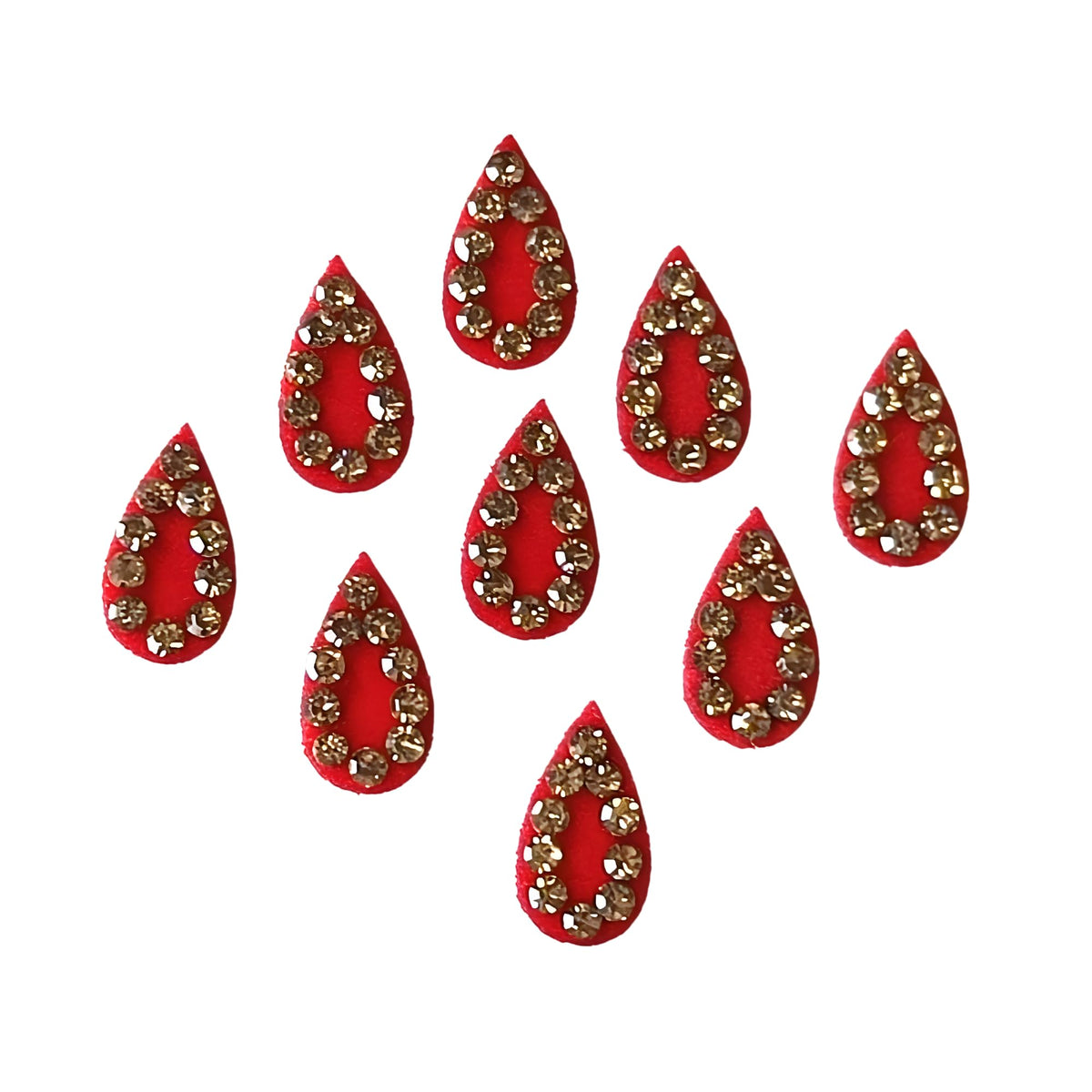 Generic Beautiful Red Velvet Drop Shape Bindi With Golden Stone Border bindi stickers Indian Bindi for women Face Jewels