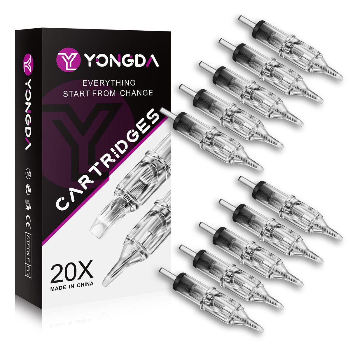 YONGDA Tattoo Needles Cartridges 20pcs 1203RL Disposable Tattoo Cartridge Needles Round Liner for Beginners or Artists and Rotary Machine