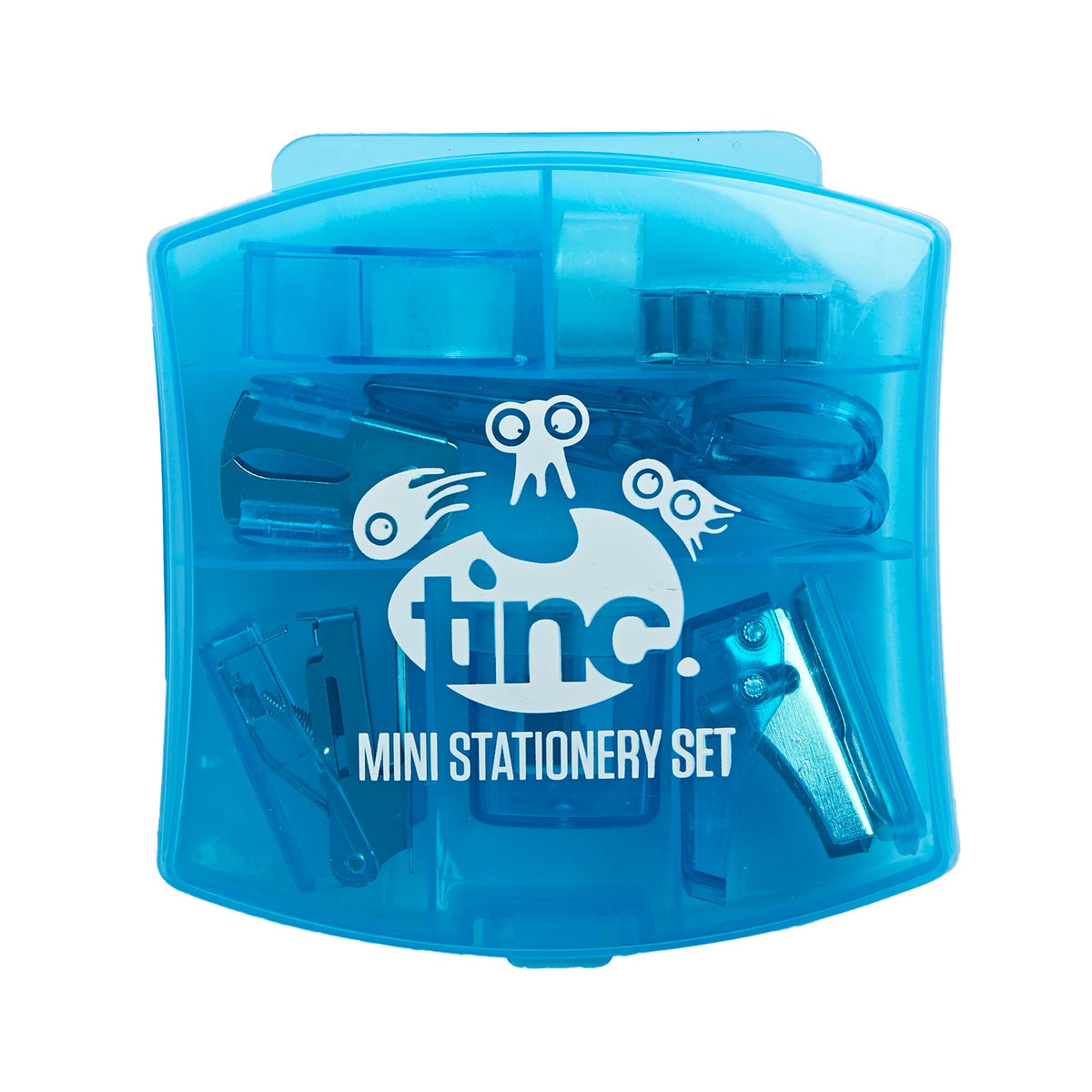 Tinc Mini Stationery Set - Blue | Tape Dispenser, Scissors, Stapler, Staple Remover, Hole Punch, Sharpener. Great for School