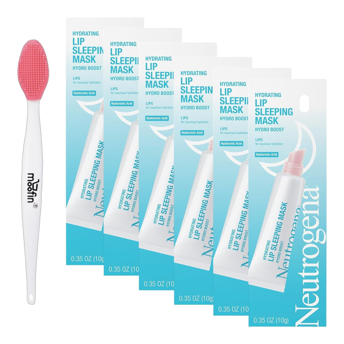 Hydro Boost Hydrating Lip Sleeping Mask, Bundle Moofin Nose Cleaning Brush, Nourishing Night Lip Balm with Hyaluronic Acid & Shea Butter, Non-Comedogenic, Lip Care Balm~ [Pack of 6]