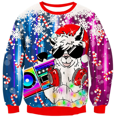 Loveternal Herren Damen Ugly Christmas Pullover Sweatshirts 3D Snowflake Print Xmas Alpaca Long Sleeve Crew Neck Sweater Funny Tops Jumpers S