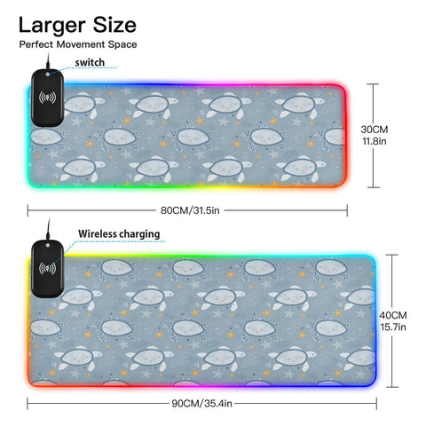 Cute Animals Turtle Wireless Charging Mouse Pad for Mobile Phone Extra Large Gaming Mousepad with 13 Lighting Modes Keyboard Mat for Gaming MacBook PC Laptop Desk Office Home