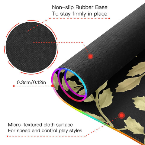 Floral Watercolor Gold Leaves Wireless Charging Mouse Pad for Mobile Phone Extra Large Gaming Mousepad with 13 Lighting Modes Extended Desk Mat for MacBook PC Laptop Desk Office Home Gaming