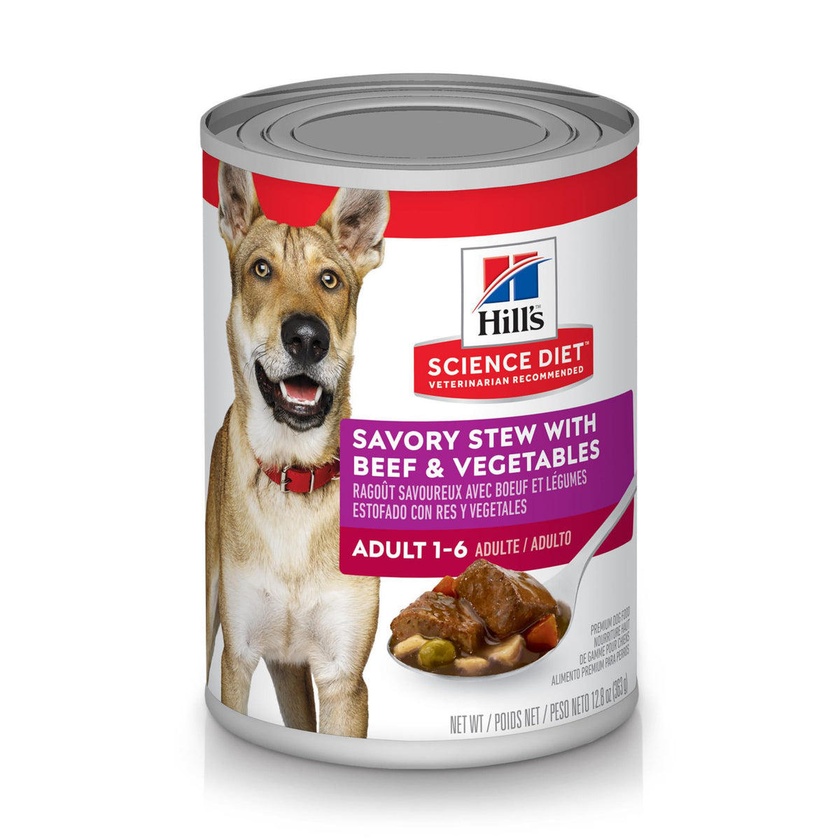 Hill's Science Diet Adult Wet Dog Food, Savory Stew with Beef & Vegetables, 12.8 oz. Cans, 12-Pack, White