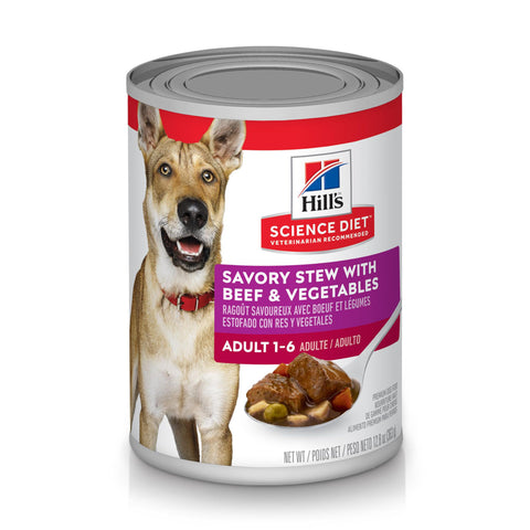 Hill's Science Diet Adult Wet Dog Food, Savory Stew with Beef & Vegetables, 12.8 oz. Cans, 12-Pack, White