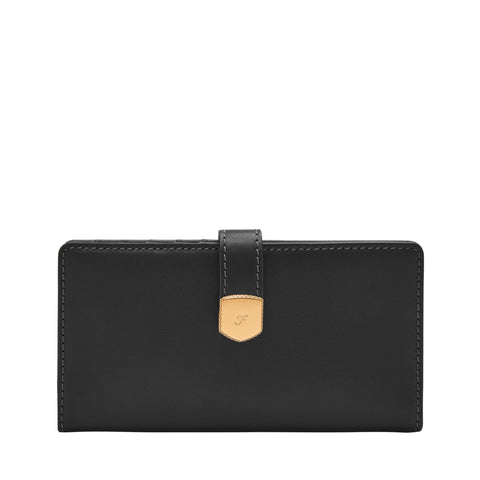 Fossil Women's Lennox Leather Tab Clutch Wallet, Black (Model: SL10036001)
