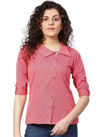 Yash Gallery Women'S Cotton Stripe Printed Straight Top for Women (1012YKPINK_Pink_X-Large)