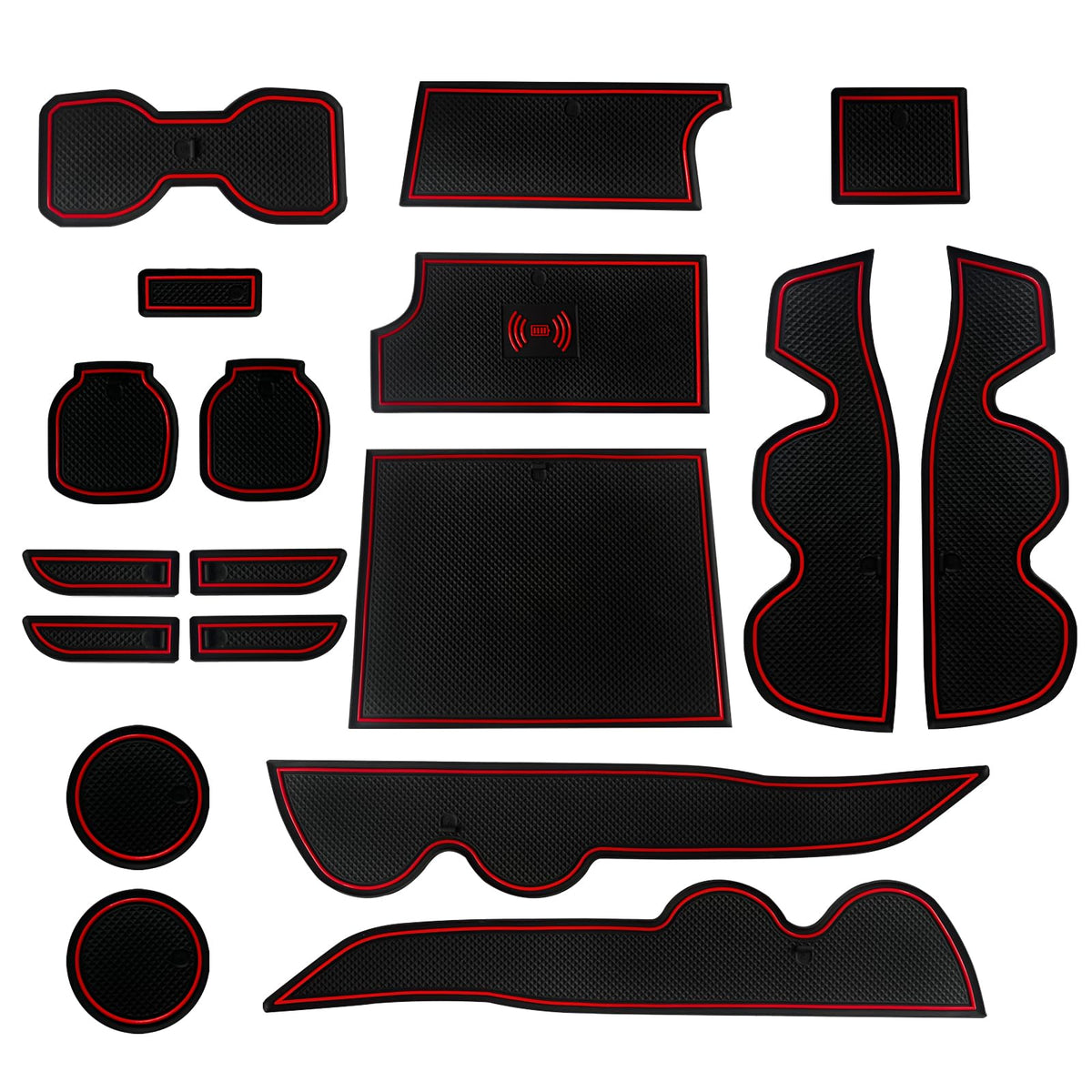 18 Pcs Premium Custom Liner Mat Compatible with Toyota Tacoma Accessories 2016-2023 Premium Cup Holder, Console, and Door Pocket Inserts Kit, Red Trim