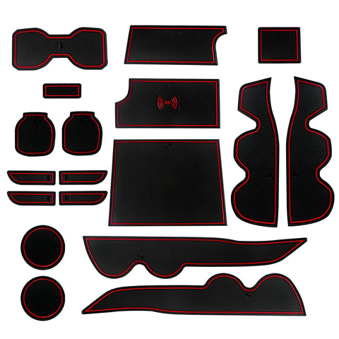 18 Pcs Premium Custom Liner Mat Compatible with Toyota Tacoma Accessories 2016-2023 Premium Cup Holder, Console, and Door Pocket Inserts Kit, Red Trim