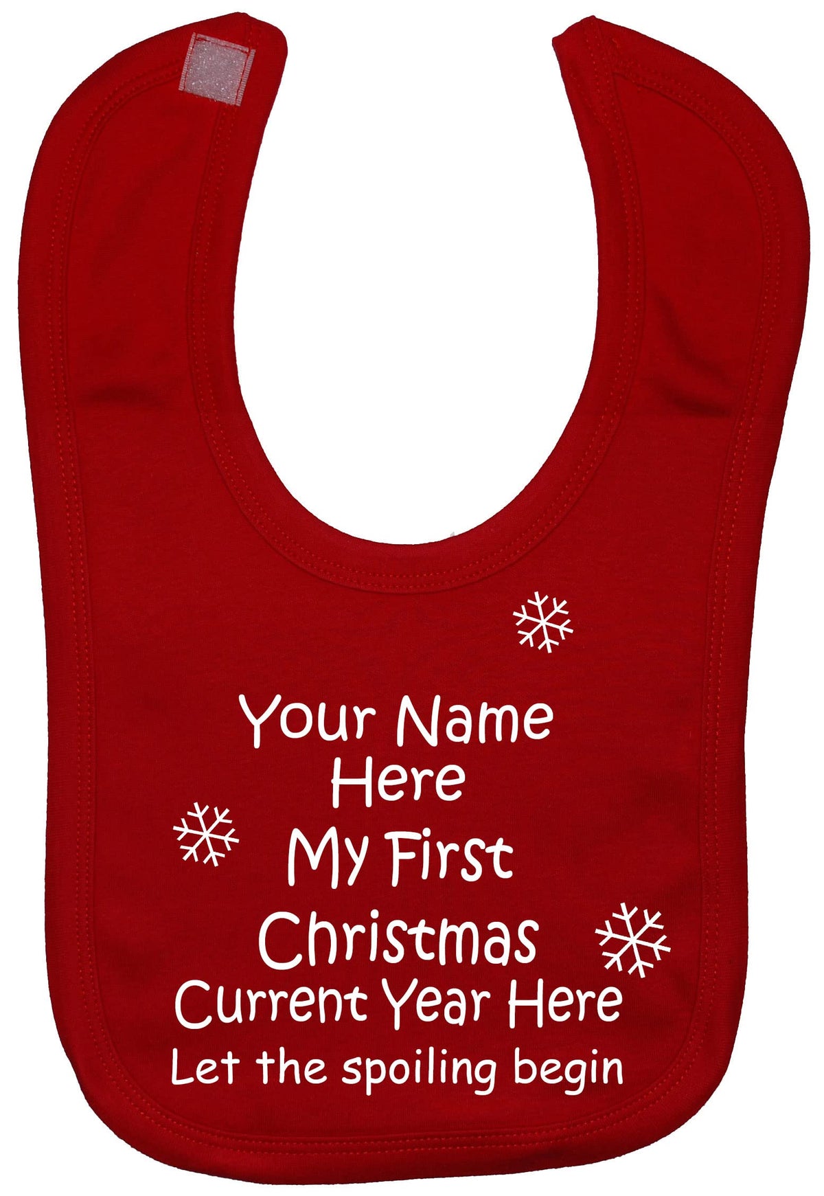 Acce Products My First Christmas Personalised Name & Year Baby Feeding Bib Touch Attach 0 to approx 3 Years - Red