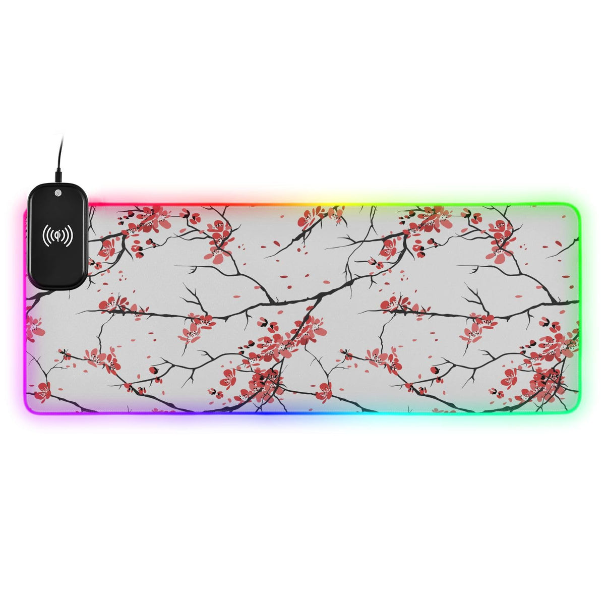 Cherry Tree Wireless Charging Mouse Pad for Mobile Phone Extra Large Gaming Mousepad with 13 Lighting Modes Extended Desk Mat for MacBook PC Laptop Desk Office Home Gaming