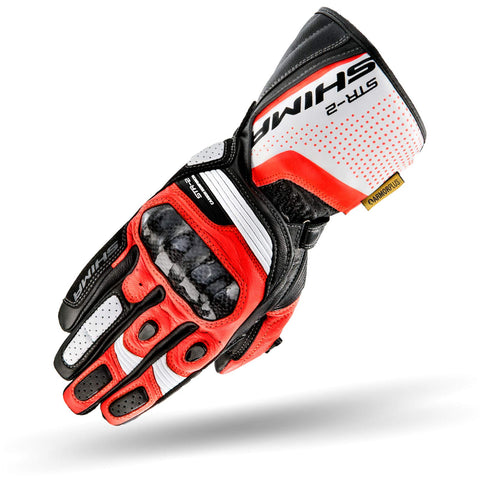 SHIMA STR-2 Motrocycle Gloves for Men - Touchscreen Summer Sport Leather Biker Riding Gloves with Protectors, Reinforced Palm (Red Fluo, L)