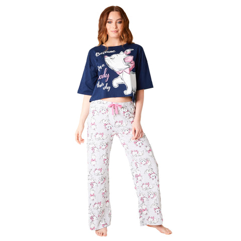 Disney Stitch Womens Pyjamas Set - Nightwear Baby Yoda Long PJs Comfy Lounge Wear S-XL Women Teenagers - Gifts for Women (Navy Marie, L)