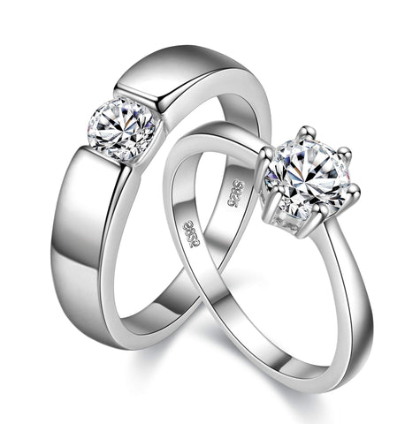 Uloveido A Pair His and Her Engagement Ring Platinum Plated Wedding Engagement Band for Women and Men Valentine's Day Couples Gifts J002