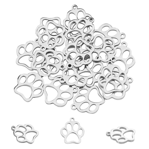 UNICRAFTALE 20pcs 18mm Dog Paw Prints Pendants Stainless Steel Charms 1.6mm Small Hole Dog Paw Charm Metal Material Pendant for DIY Necklace Bracelet Jewelry Making