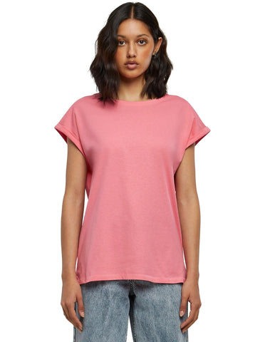 Urban Classics Women's Ladies Extended Shoulder Tee Basic Capsleeves, Shortsleeve T-Shirt Top with Crew Neck, pinkgrapefruit, L
